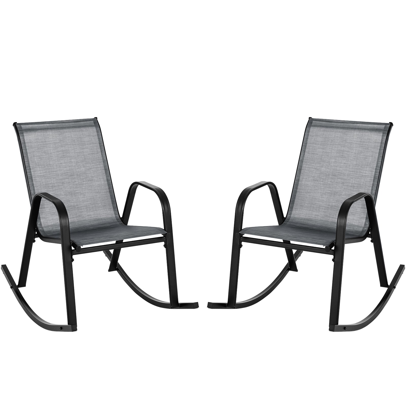 Set of 2 Metal Patio Rocking Chair with Breathable Seat Fabric, Gray Patio Rocking Chairs & Gliders Gray at Gallery Canada