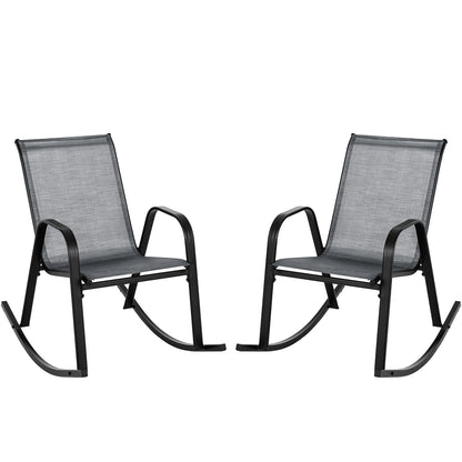Set of 2 Metal Patio Rocking Chair with Breathable Seat Fabric, Gray Patio Rocking Chairs & Gliders Gray at Gallery Canada