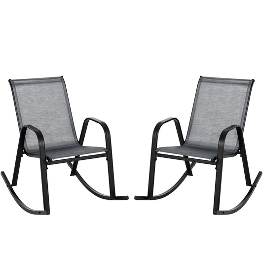 Metal Patio Rocking Chair Set, 2 Pack, Breathable Fabric Seat, Gray