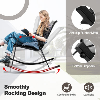 Set of 2 Metal Patio Rocking Chair with Breathable Seat Fabric, Gray Patio Rocking Chairs & Gliders at Gallery Canada