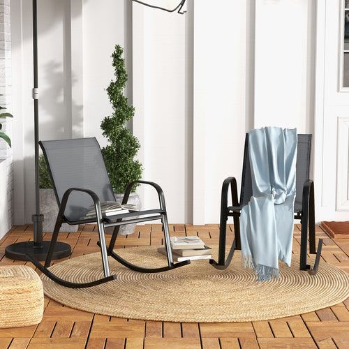 Set of 2 Metal Patio Rocking Chair with Breathable Seat Fabric, Gray