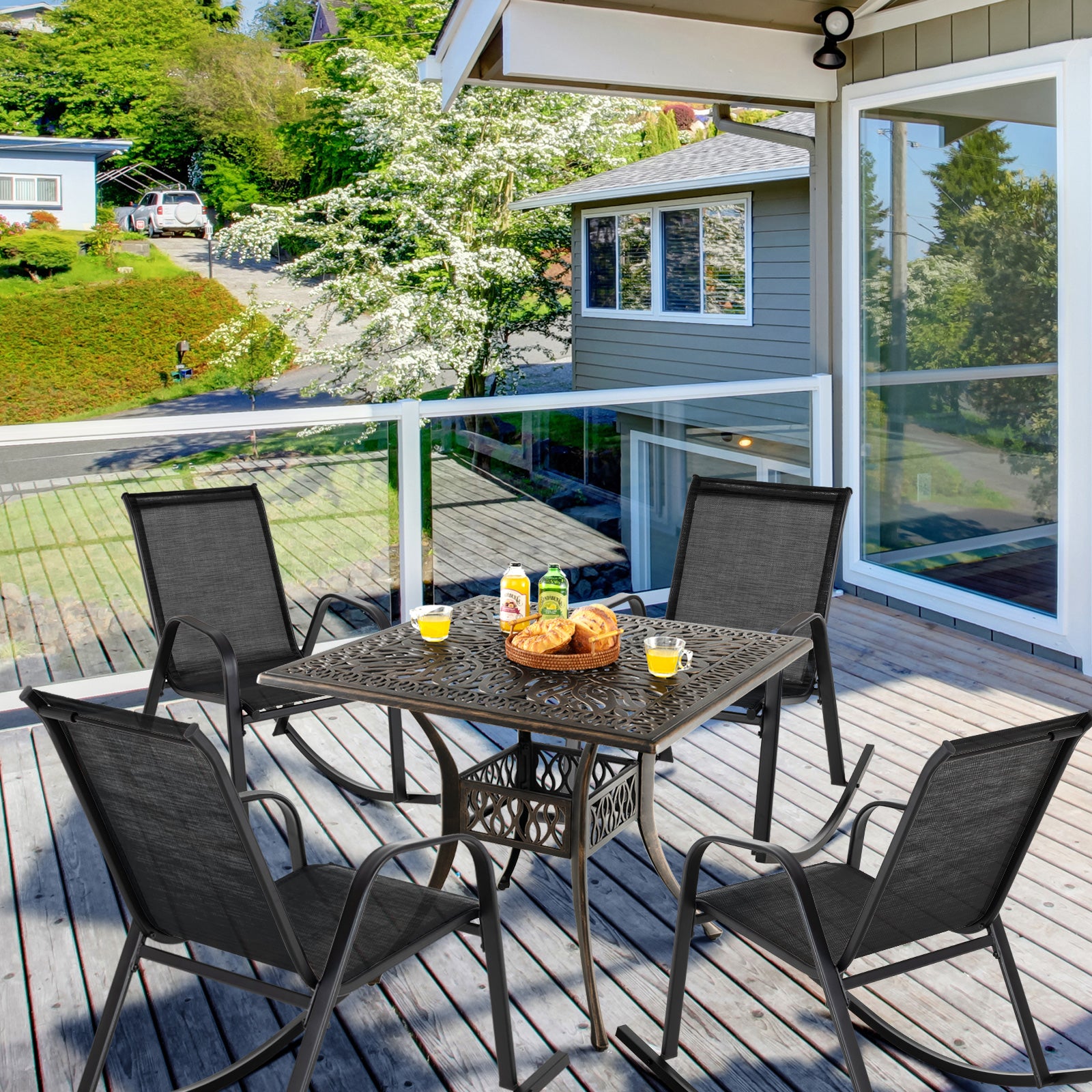 Set of 2 Metal Patio Rocking Chair with Breathable Seat Fabric, Black Patio Rocking Chairs & Gliders at Gallery Canada