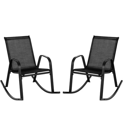 Set of 2 Metal Patio Rocking Chair with Breathable Seat Fabric, Black Patio Rocking Chairs & Gliders Black at Gallery Canada