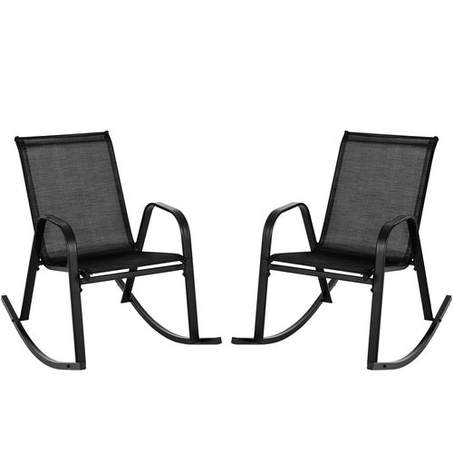 Set of 2 Metal Patio Rocking Chair with Breathable Seat Fabric, Black