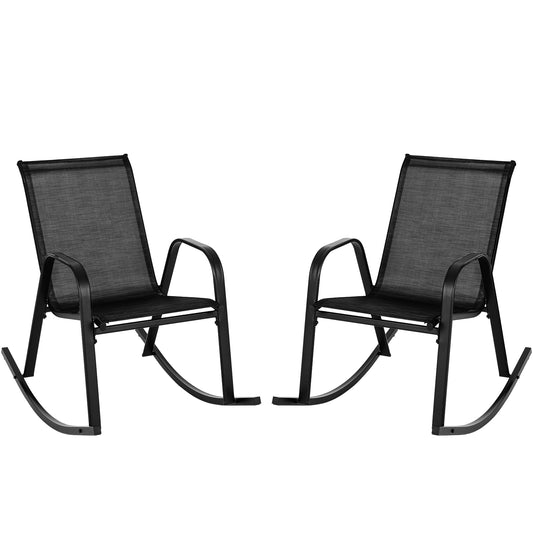 Set Of 2 Metal Patio Rocking Chairs, Breathable Fabric Seat, Black Patio Rocking Chairs & Gliders Black at Gallery Canada