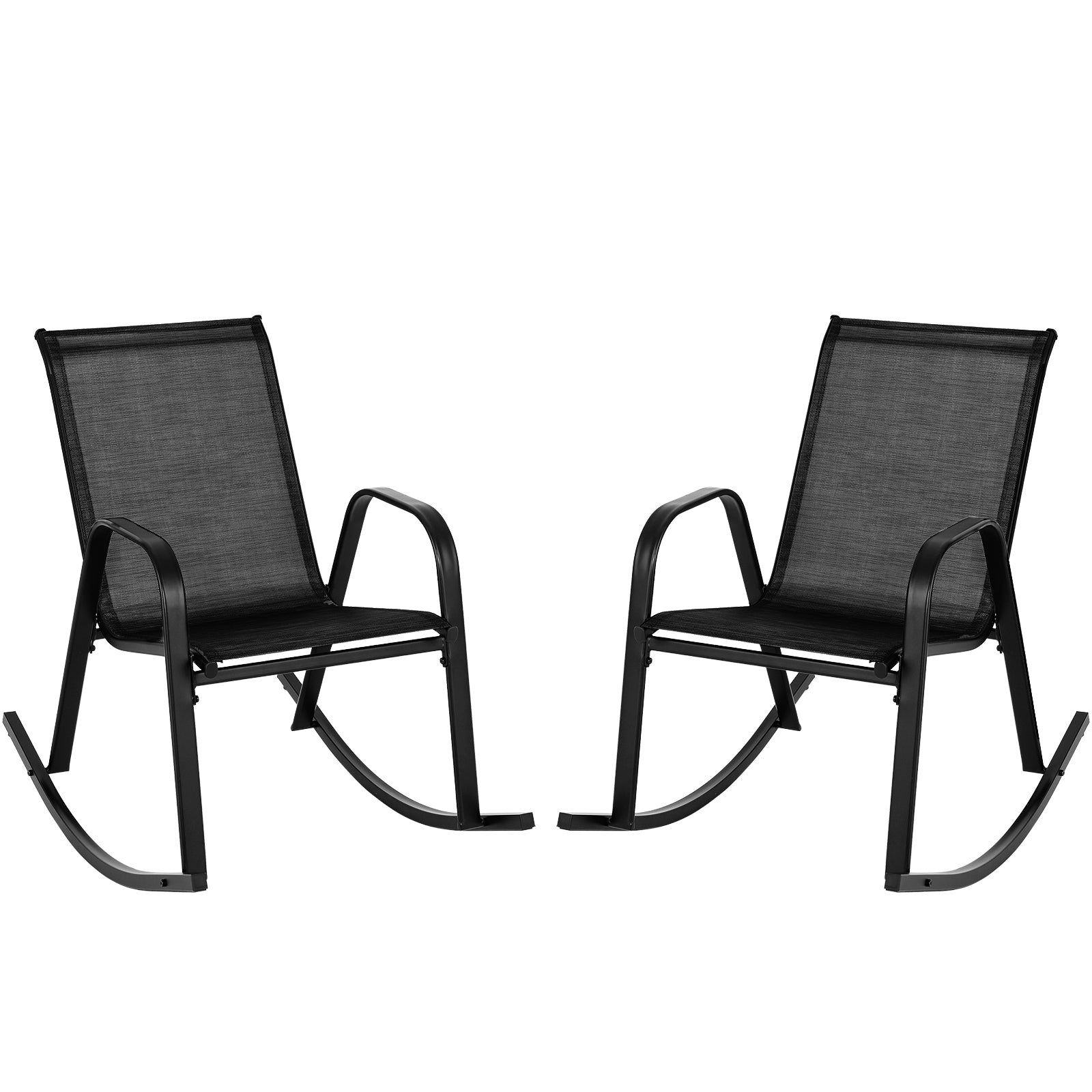 Set of 2 Metal Patio Rocking Chair with Breathable Seat Fabric, Black Patio Rocking Chairs & Gliders at Gallery Canada