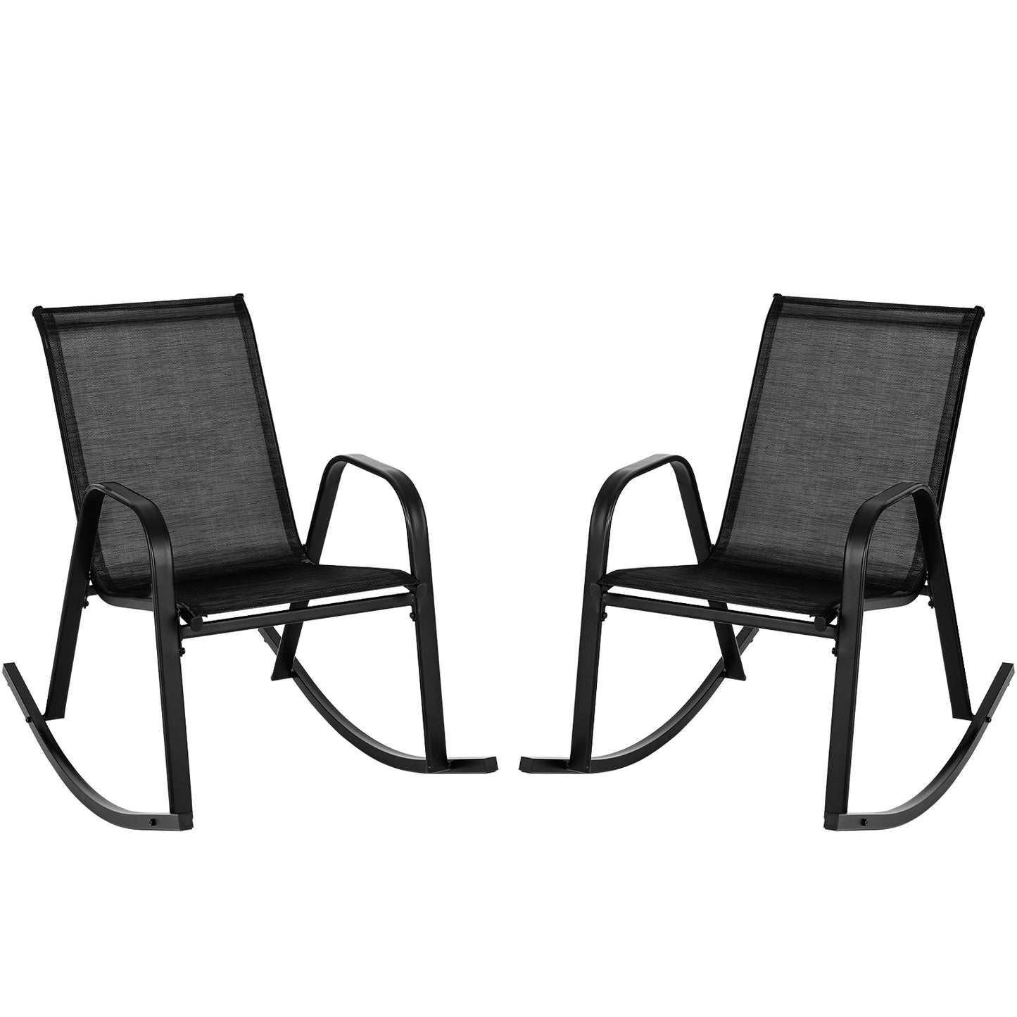 Set of 2 Metal Patio Rocking Chair with Breathable Seat Fabric, Black Patio Rocking Chairs & Gliders at Gallery Canada