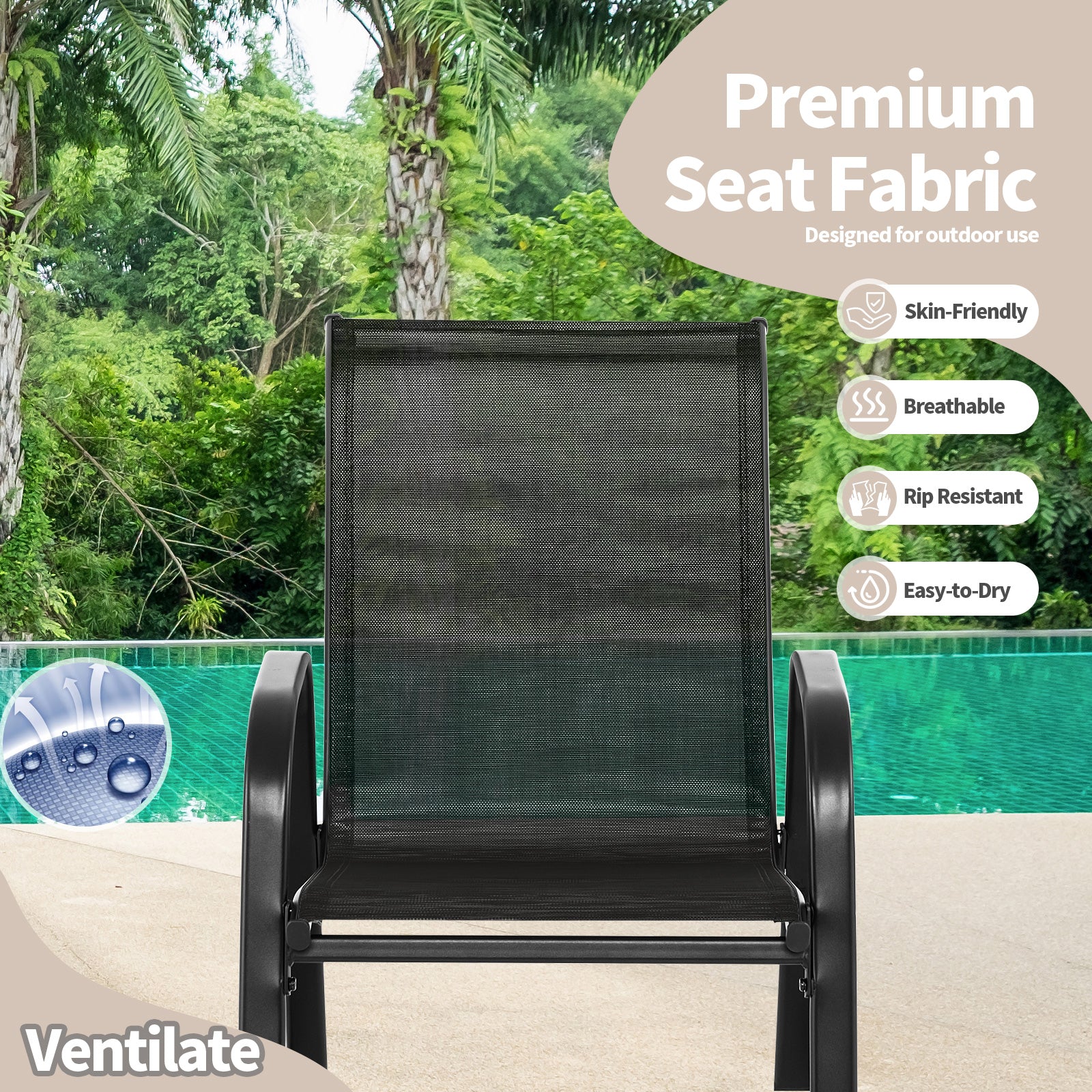 Set of 2 Metal Patio Rocking Chair with Breathable Seat Fabric, Black Patio Rocking Chairs & Gliders at Gallery Canada