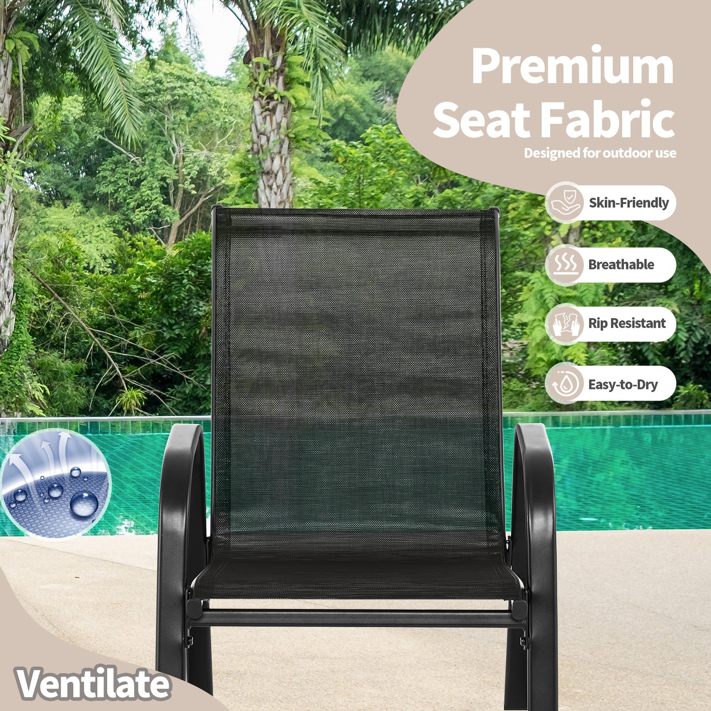 Set of 2 Metal Patio Rocking Chair with Breathable Seat Fabric, Black Patio Rocking Chairs & Gliders at Gallery Canada