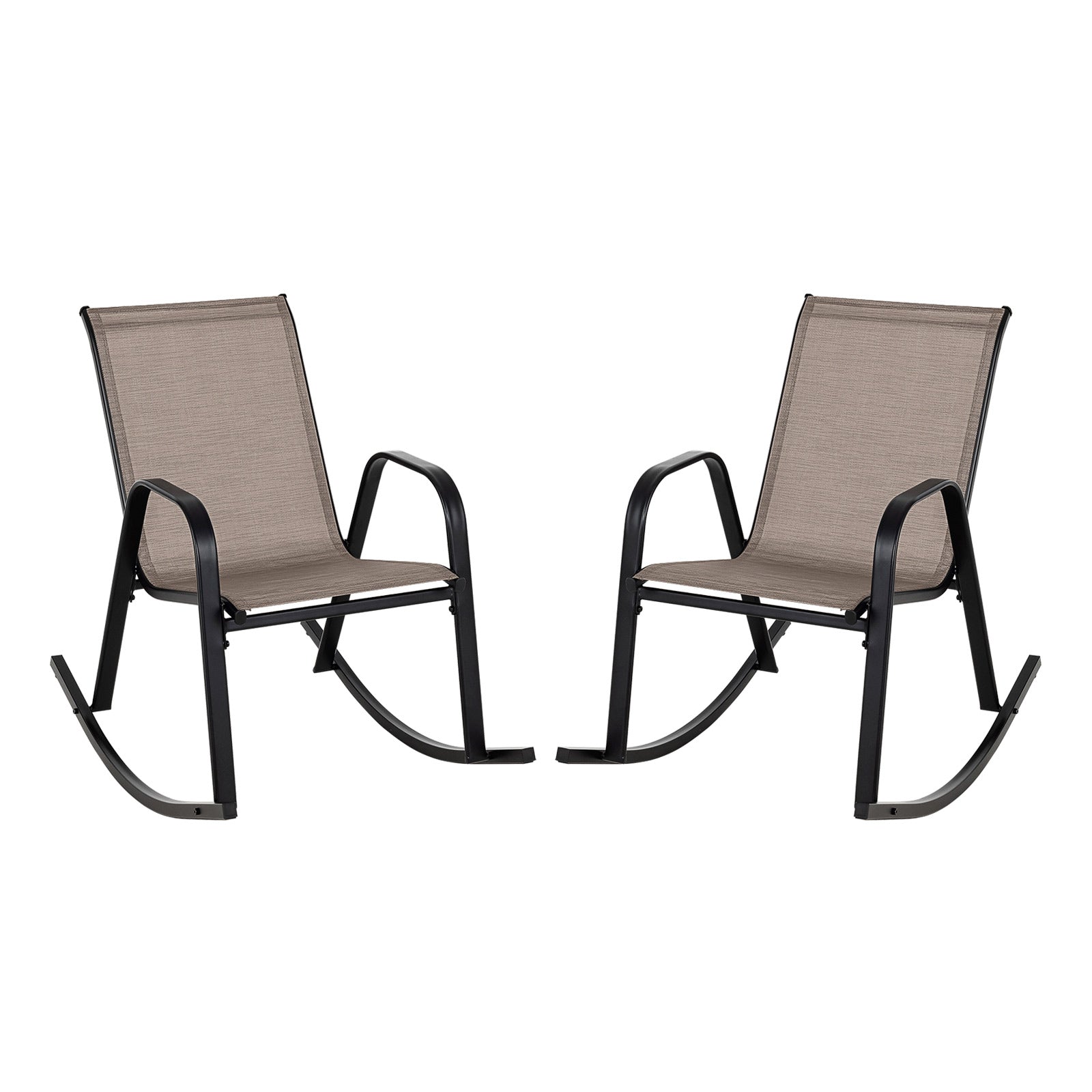 Set of 2 Heavy-Duty Metal Patio Rocking Chair with Breathable Seat Fabric, Brown Patio Rocking Chairs & Gliders Brown at Gallery Canada