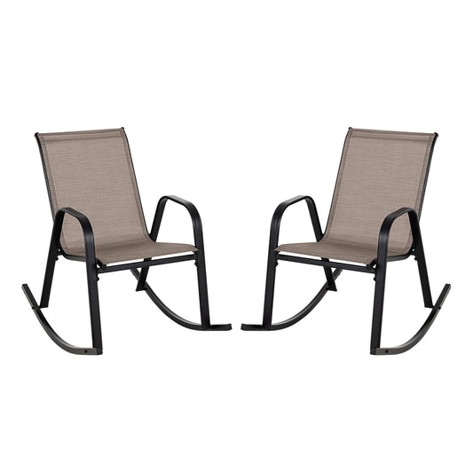 Set of 2 Heavy-Duty Metal Patio Rocking Chair with Breathable Seat Fabric, Brown Patio Rocking Chairs & Gliders Brown at Gallery Canada
