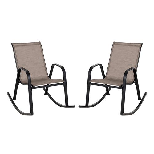 Set of 2 Heavy-Duty Metal Patio Rocking Chair with Breathable Seat Fabric, Brown