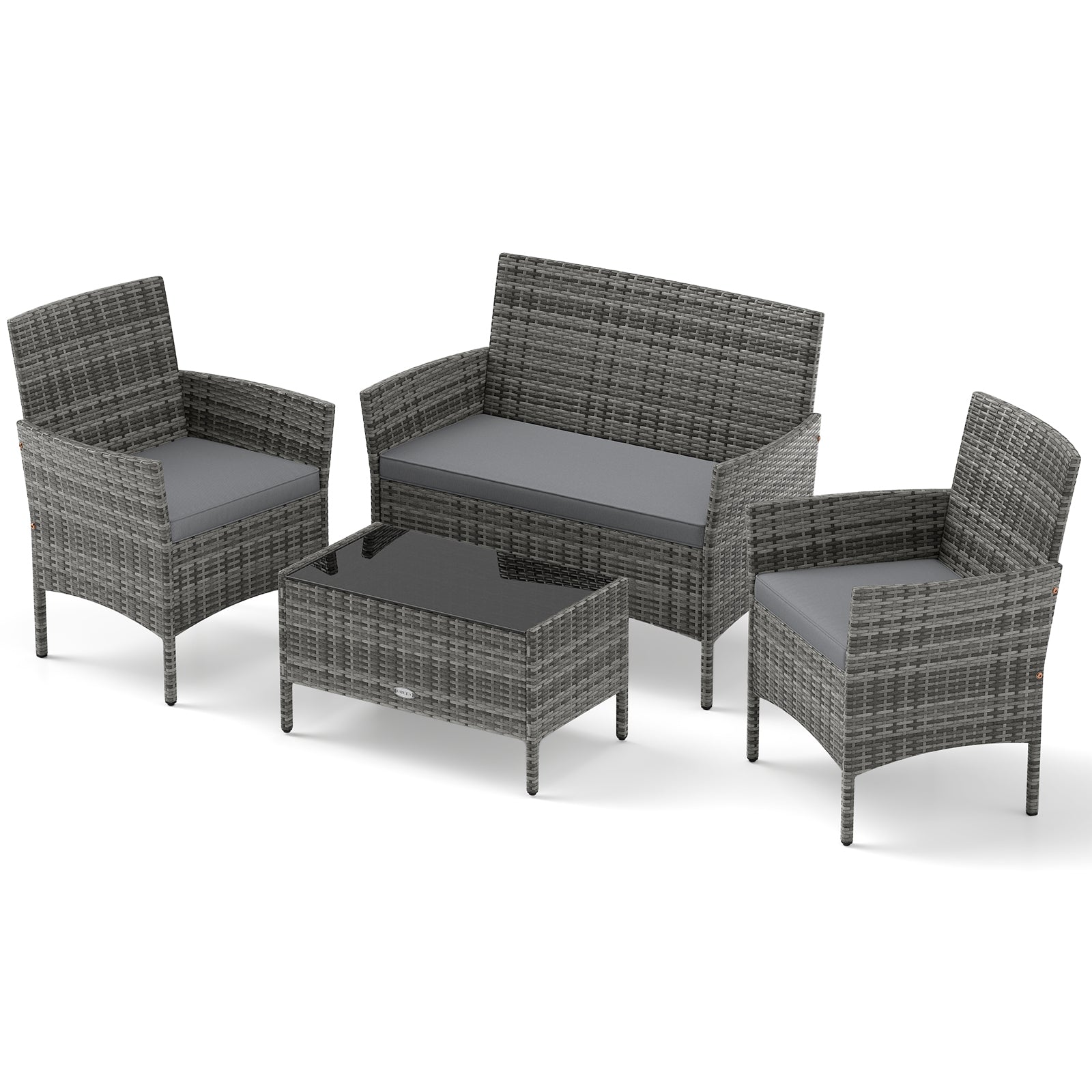4 Piece Patio Rattan Conversation Set, Tempered Glass Coffee Table, Gray Patio Conversation Sets Gray at Gallery Canada