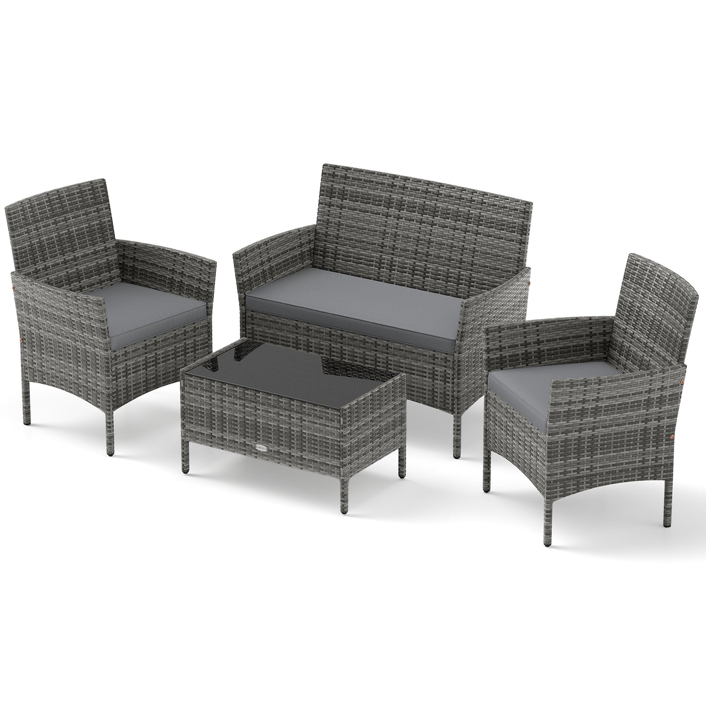 4 Piece Patio Rattan Conversation Set, Tempered Glass Coffee Table, Gray Patio Conversation Sets Gray at Gallery Canada