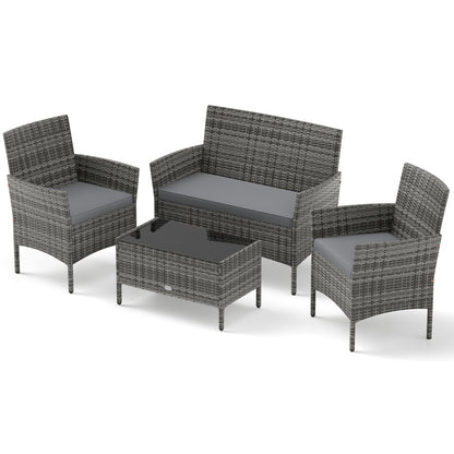 4 Piece Patio Rattan Conversation Set, Tempered Glass Coffee Table, Gray Patio Conversation Sets Gray at Gallery Canada