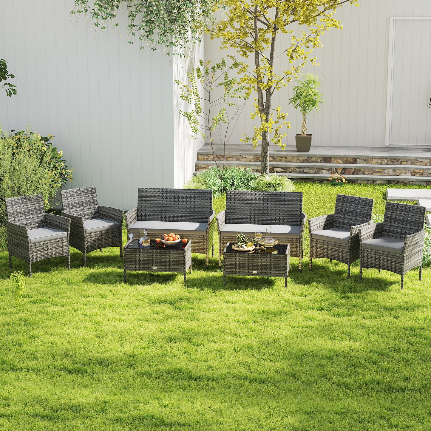 4 Pieces Patio Rattan Conversation Set with Tempered Glass Coffee Table, Gray Patio Conversation Sets at Gallery Canada