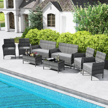 4 Pieces Patio Rattan Conversation Set with Tempered Glass Coffee Table, Gray Patio Conversation Sets at Gallery Canada