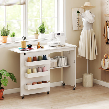 Sewing Machine Table With Charging Station, Lockable Casters, White Sewing Tables at Gallery Canada