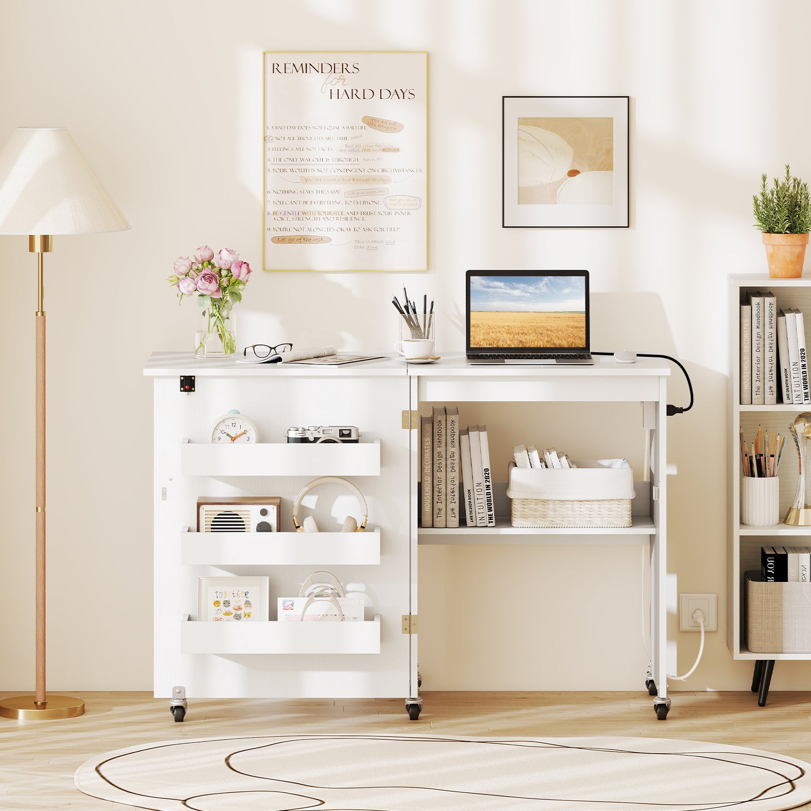 Sewing Machine Table With Charging Station, Lockable Casters, White Sewing Tables at Gallery Canada