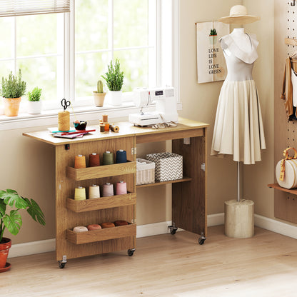 Sewing Machine Table With Charging Station, Lockable Casters, Natural Sewing Tables at Gallery Canada