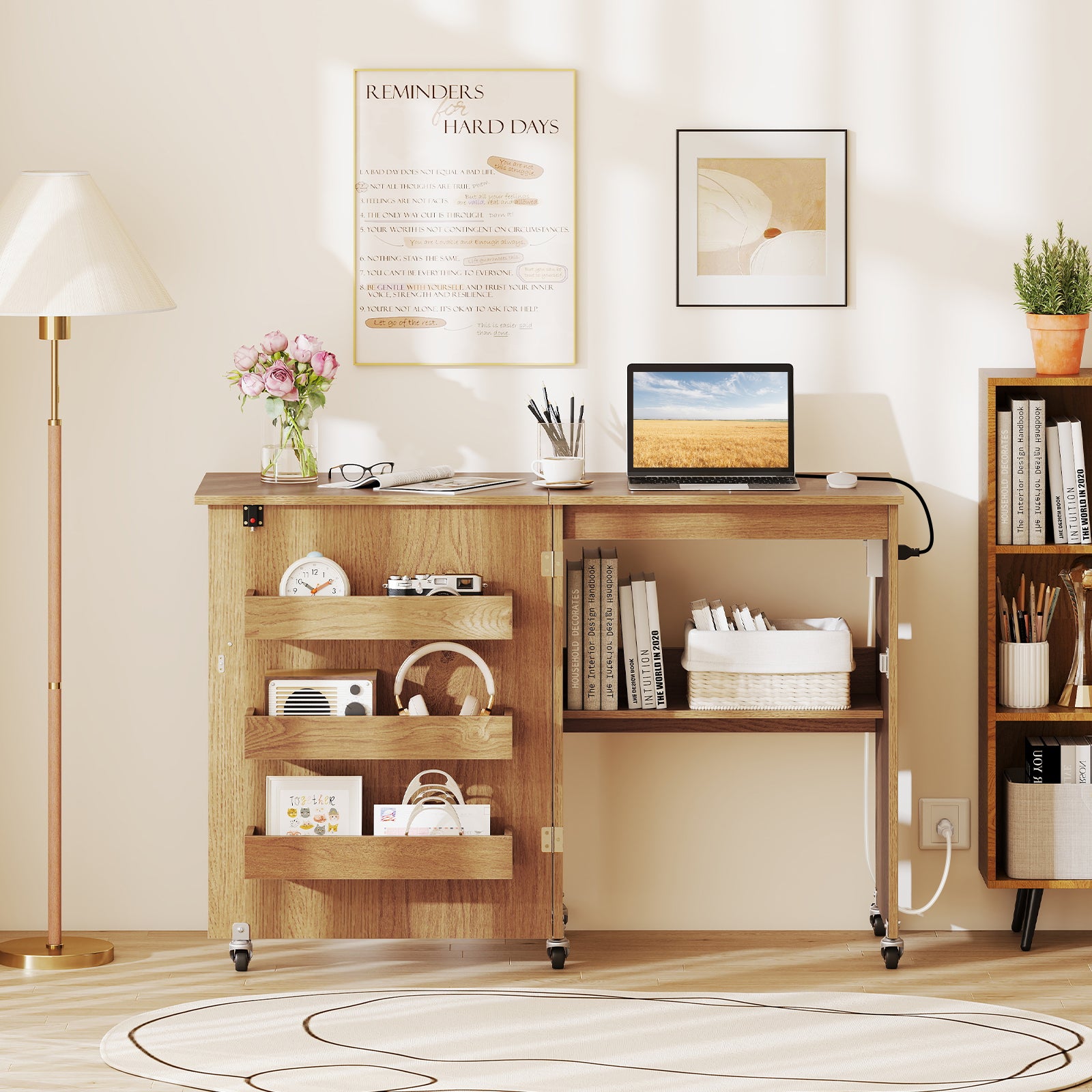 Sewing Machine Table With Charging Station, Lockable Casters, Natural Sewing Tables at Gallery Canada