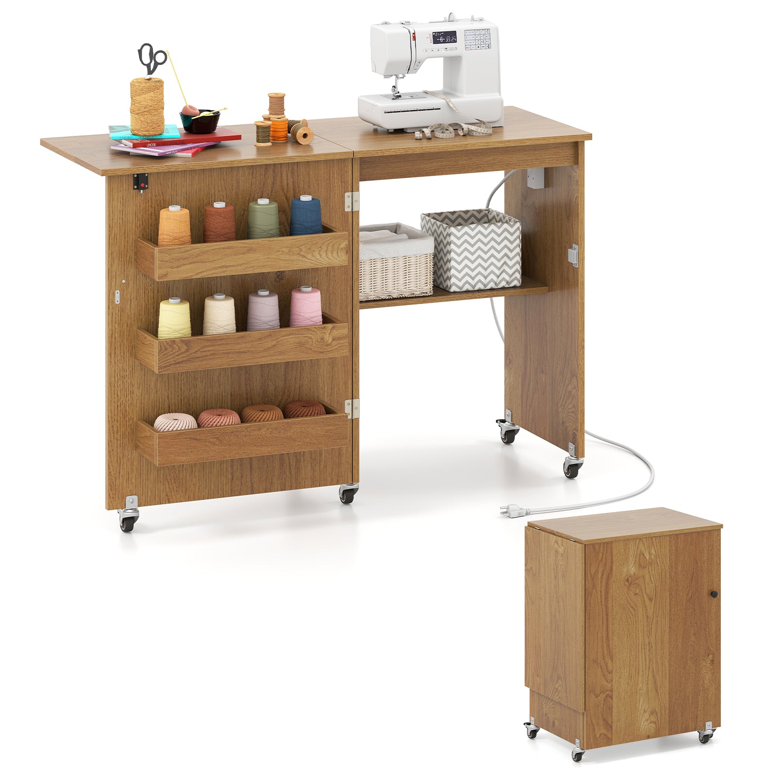 Sewing Machine Table With Charging Station, Lockable Casters, Natural Sewing Tables at Gallery Canada