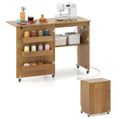 Sewing Machine Table With Charging Station, Lockable Casters, Natural Sewing Tables at Gallery Canada