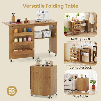 Sewing Machine Table With Charging Station, Lockable Casters, Natural Sewing Tables at Gallery Canada
