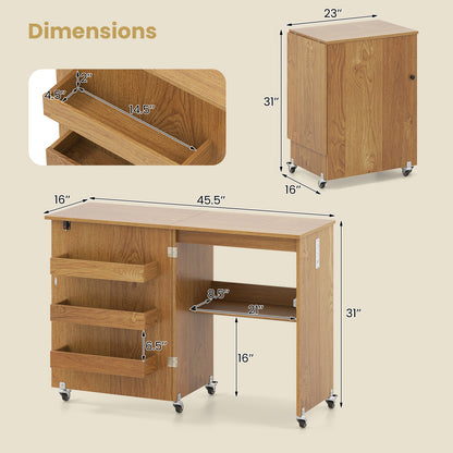 Sewing Machine Table With Charging Station, Lockable Casters, Natural Sewing Tables at Gallery Canada