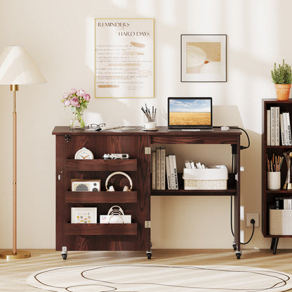 Sewing Machine Table With Charging Station, Lockable Casters, Brown Sewing Tables at Gallery Canada