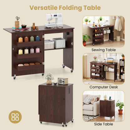 Sewing Machine Table With Charging Station, Lockable Casters, Brown Sewing Tables at Gallery Canada