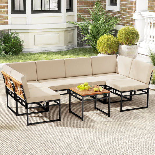 6 Piece Outdoor Sectional Sofa Set Metal Conversation Set with Cushions, Beige Patio Conversation Sets Beige at Gallery Canada