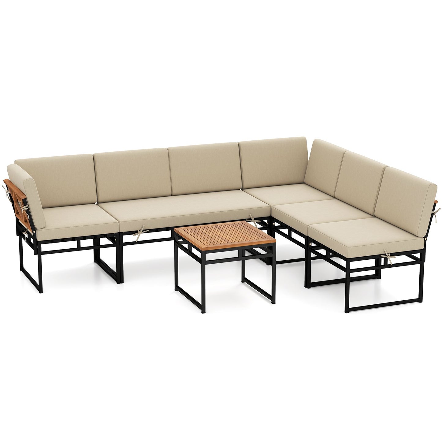 6 Piece Outdoor Sectional Sofa Set Metal Conversation Set with Cushions, Beige Patio Conversation Sets at Gallery Canada