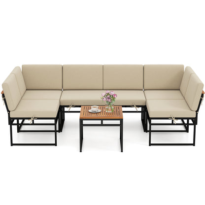 6 Piece Outdoor Sectional Sofa Set Metal Conversation Set with Cushions, Beige Patio Conversation Sets at Gallery Canada