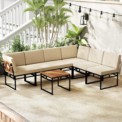6 Piece Outdoor Sectional Sofa Set Metal Conversation Set with Cushions, Beige Patio Conversation Sets at Gallery Canada
