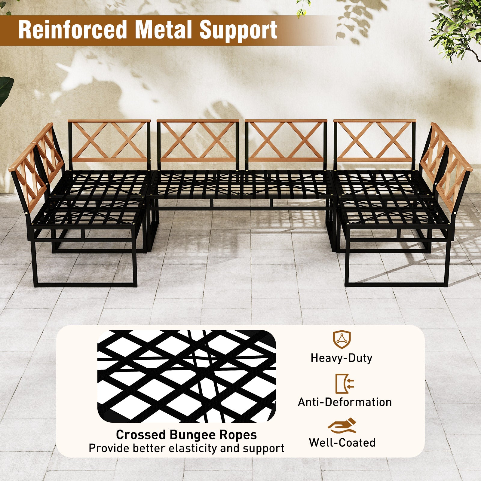 6 Piece Outdoor Sectional Sofa Set Metal Conversation Set with Cushions, Beige Patio Conversation Sets at Gallery Canada
