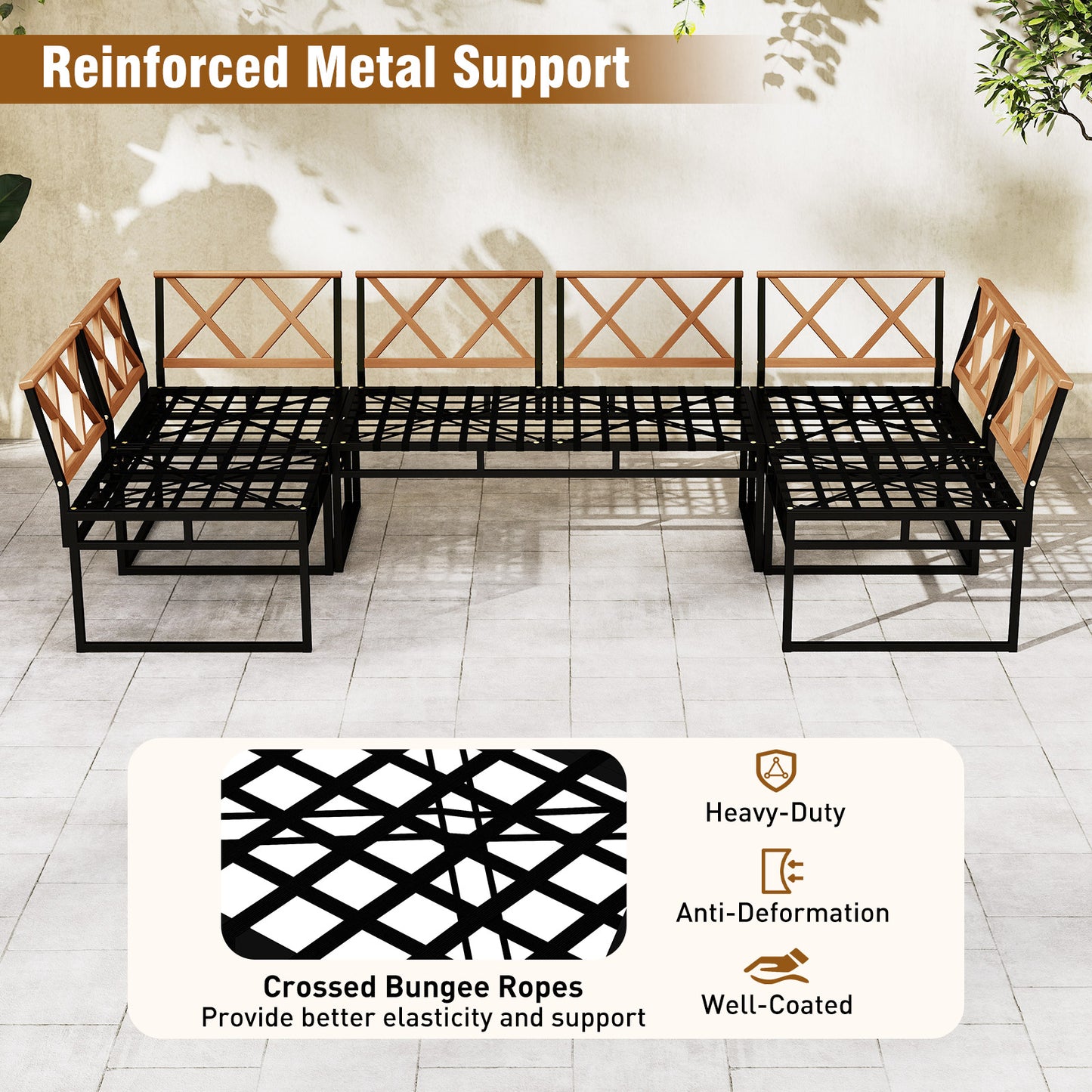 6 Piece Outdoor Sectional Sofa Set Metal Conversation Set with Cushions, Beige Patio Conversation Sets at Gallery Canada