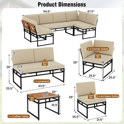 6 Piece Outdoor Sectional Sofa Set Metal Conversation Set with Cushions, Beige Patio Conversation Sets at Gallery Canada