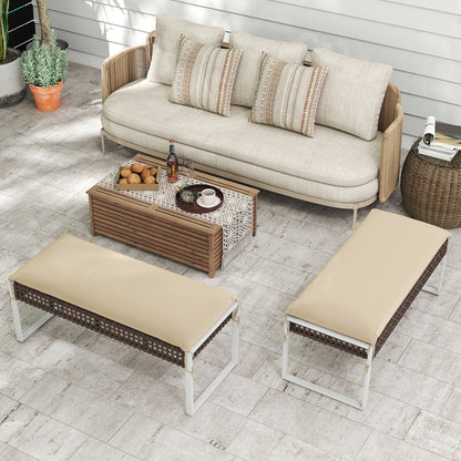 43 Inch Patio Rectangle Ottoman Pack of 2 with Metal Legs and Seat Cushion, Beige Outdoor Benches at Gallery Canada