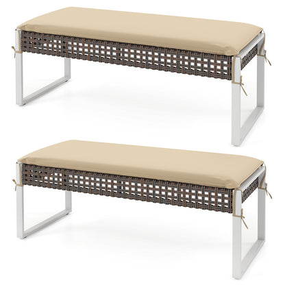 43 Inch Patio Rectangle Ottoman Pack of 2 with Metal Legs and Seat Cushion, Beige Outdoor Benches Beige at Gallery Canada