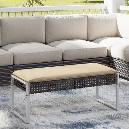 43 Inch Patio Rectangle Ottoman Pack of 2 with Metal Legs and Seat Cushion, Beige Outdoor Benches at Gallery Canada