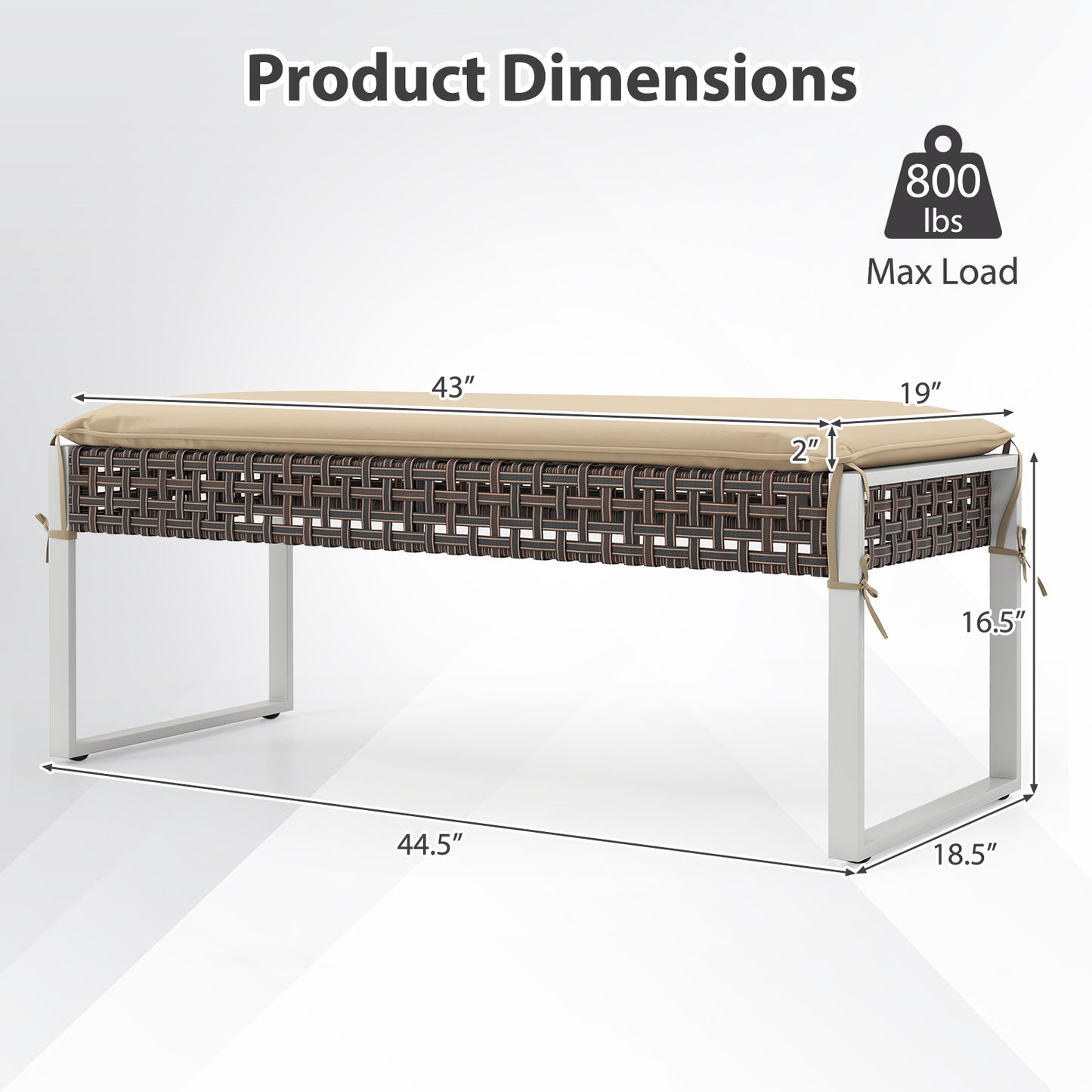 43 Inch Patio Rectangle Ottoman Pack of 2 with Metal Legs and Seat Cushion, Beige Outdoor Benches at Gallery Canada