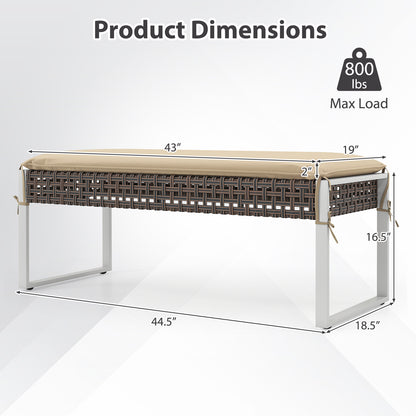 43 Inch Patio Rectangle Ottoman Pack of 2 with Metal Legs and Seat Cushion, Beige Outdoor Benches at Gallery Canada