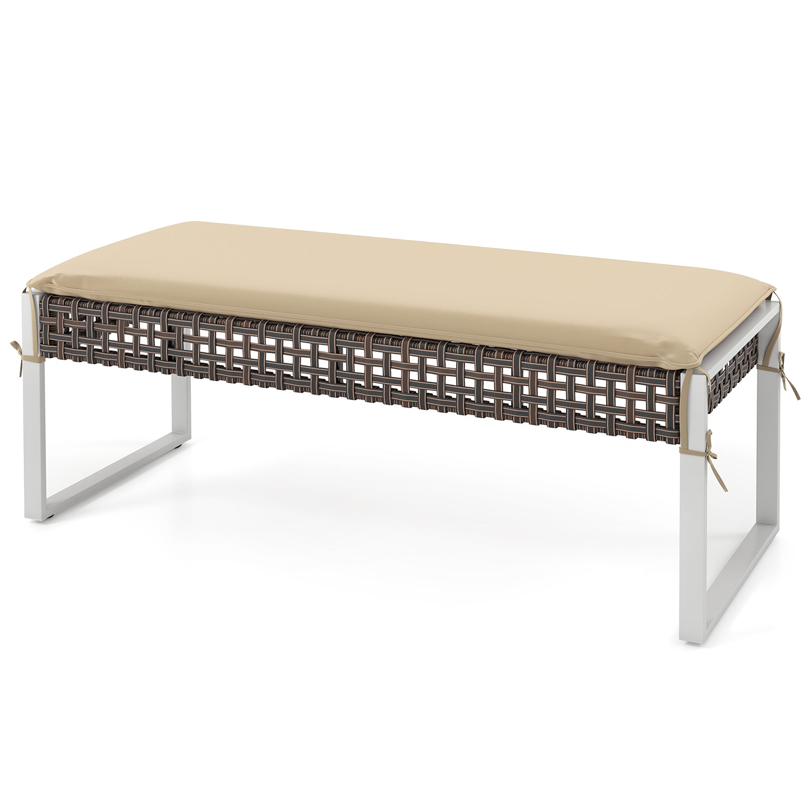 43 Inch Patio Rectangle Ottoman with Metal Legs and Seat Cushion, Beige Outdoor Benches Beige at Gallery Canada