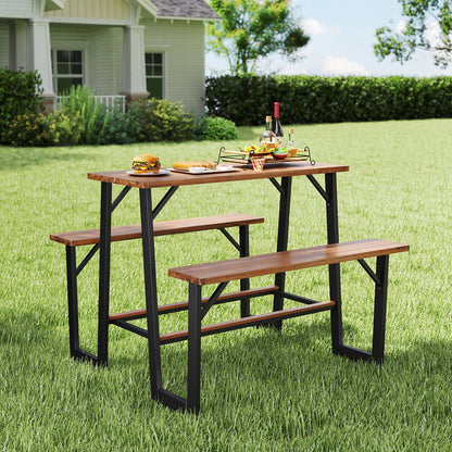 Patio Picnic Table Bench Set with Acacia Wood Tabletop and Benchtop, Natural Patio Dining Sets at Gallery Canada