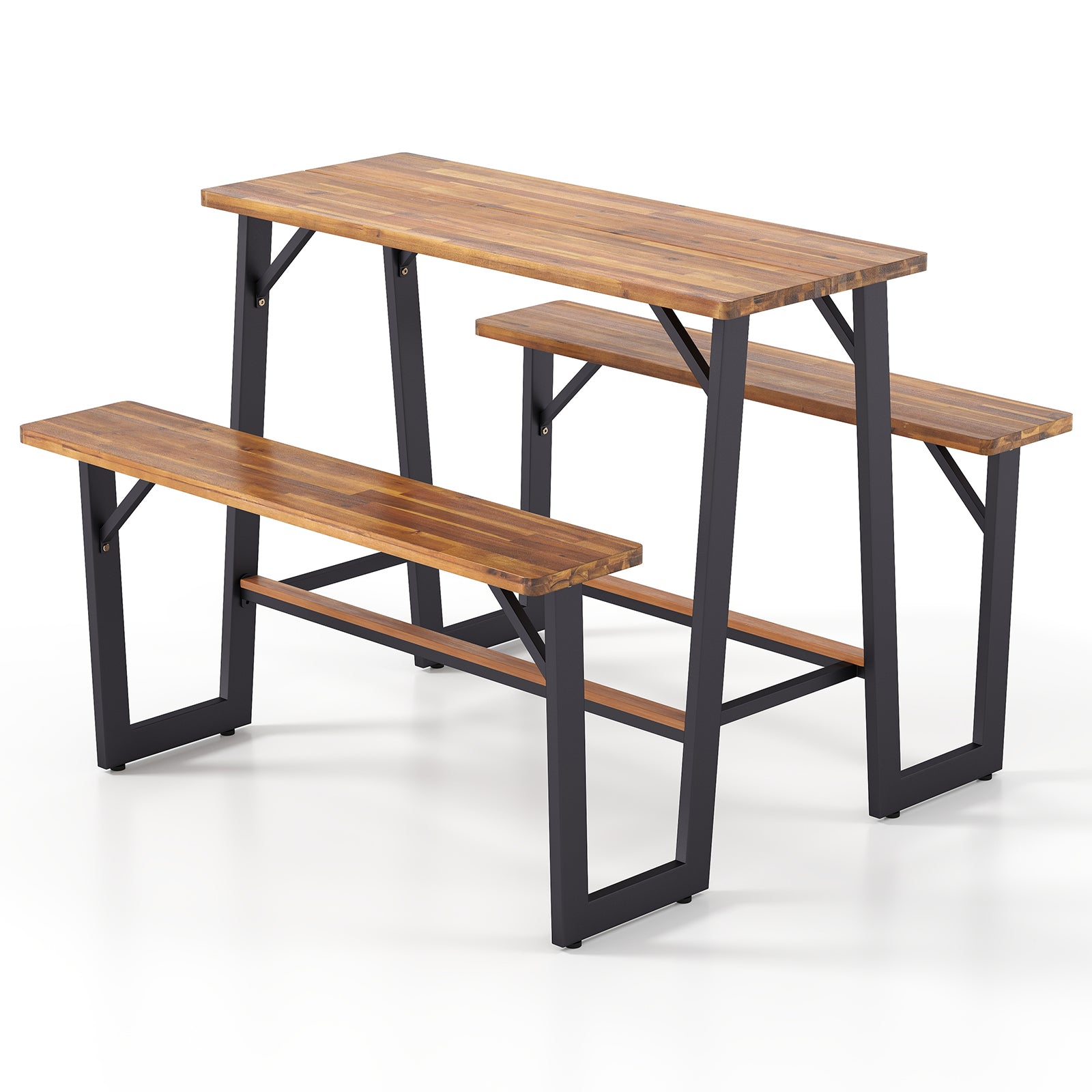 Patio Picnic Table Bench Set with Acacia Wood Tabletop and Benchtop, Natural Patio Dining Sets at Gallery Canada