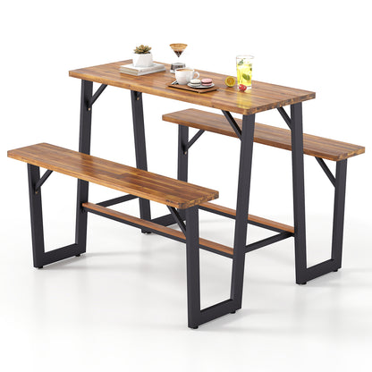 Patio Picnic Table Bench Set with Acacia Wood Tabletop and Benchtop, Natural Patio Dining Sets at Gallery Canada