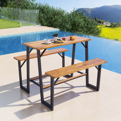 Patio Picnic Table Bench Set with Acacia Wood Tabletop and Benchtop, Natural Patio Dining Sets at Gallery Canada