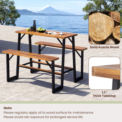 Patio Picnic Table Bench Set with Acacia Wood Tabletop and Benchtop, Natural Patio Dining Sets at Gallery Canada