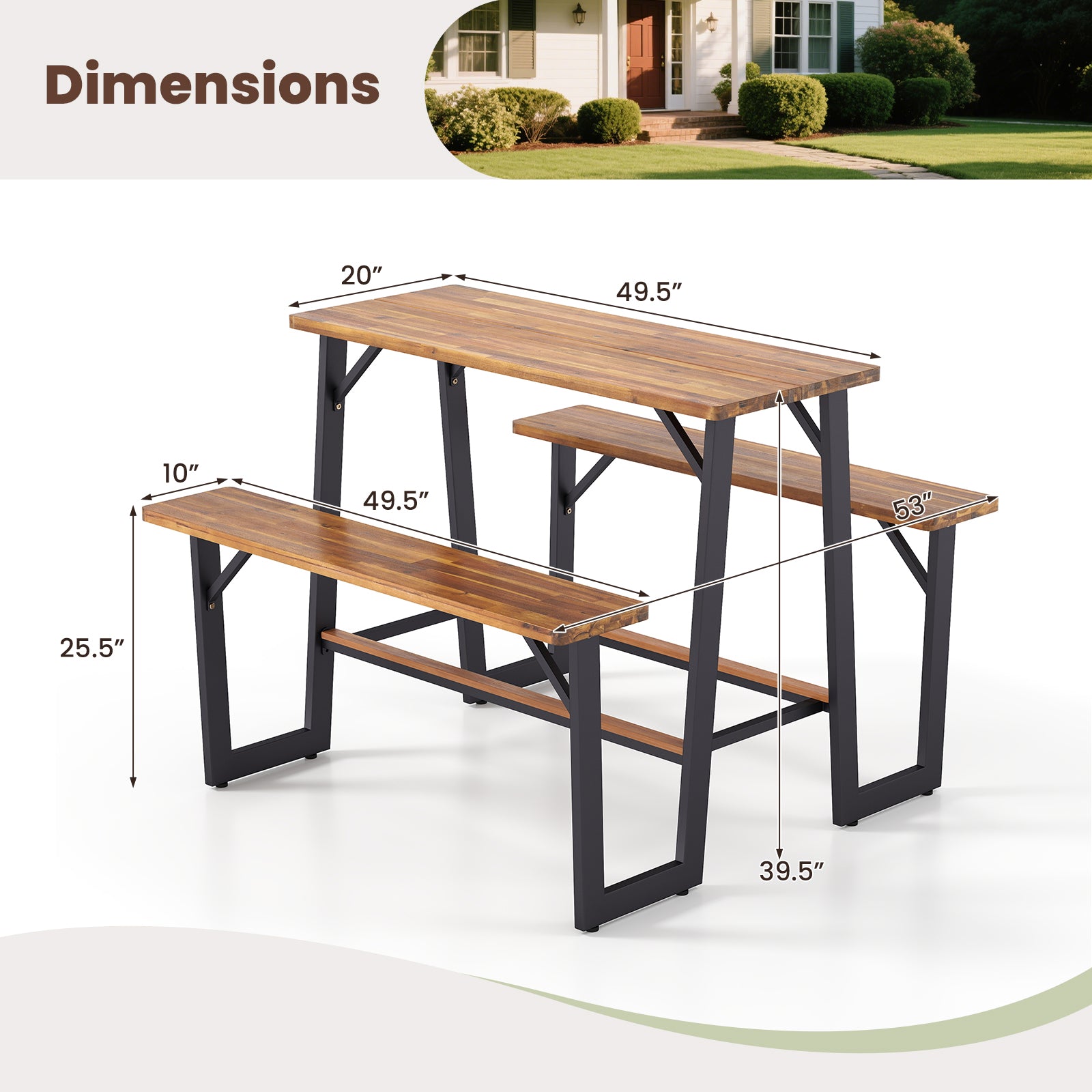 Patio Picnic Table Bench Set with Acacia Wood Tabletop and Benchtop, Natural Patio Dining Sets at Gallery Canada